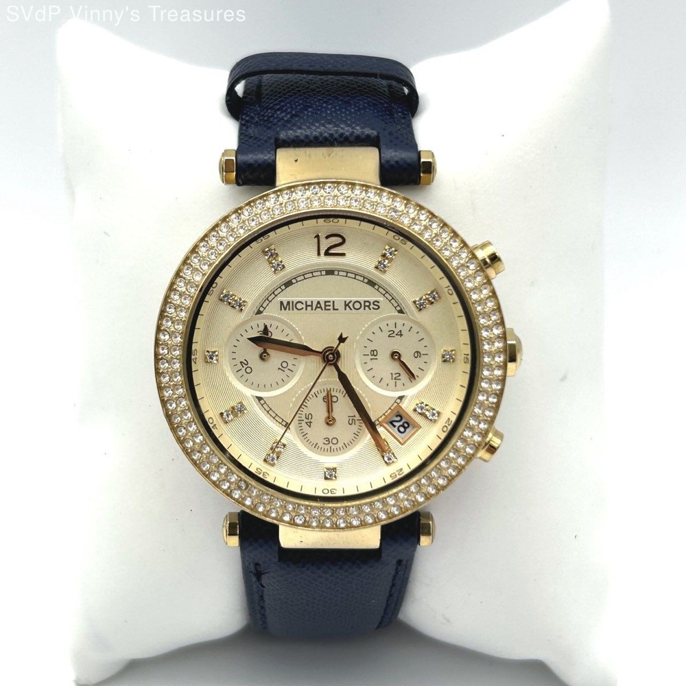 Michael Kors Women's‎ Parker Chronograph Gold Blue Leather Watch MK-2280